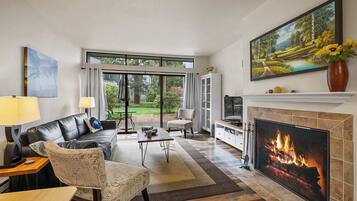TV, fireplace, foosball, offices