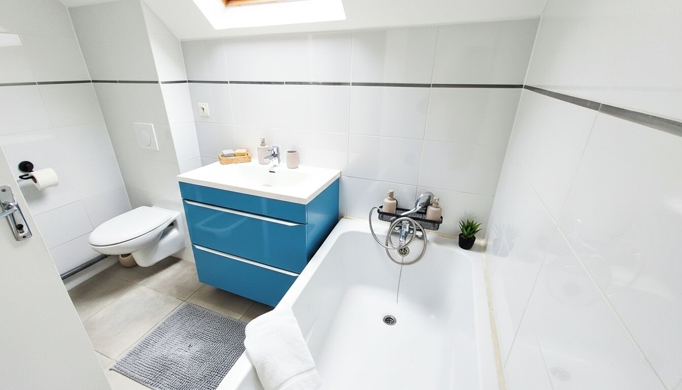 Een haardroger, handdoeken, zeep, toiletpapier