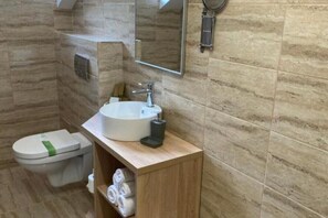 Séchoir à cheveux, serviettes fournies, shampooing, papier de toilette