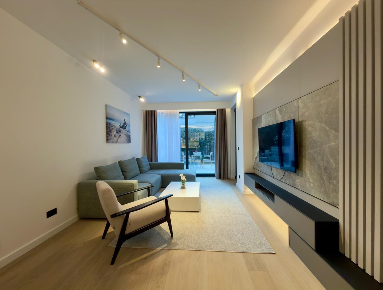 Deluxe-Apartment, Terrasse, Gartenblick | Wohnbereich