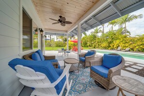 Terrace/patio - Lush Puna Coast Escape! Spacious Home w/ Pool (Keaau)