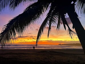 A beach scene with palm trees and a sunset. - Private Tropical Villa in Marbella, Modern Comfort Just Minutes from the Beach! (Provincia de Guanacaste)