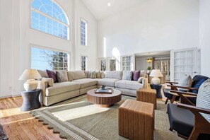 TV, fireplace, table football - Luxury Mtn Retreat: Hot Tub, Sleeps 18, Game Room (Asheville)