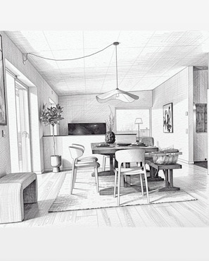 Villa, 3 chambres, accessible aux personnes à mobilité réduite, foyer | Salle à manger