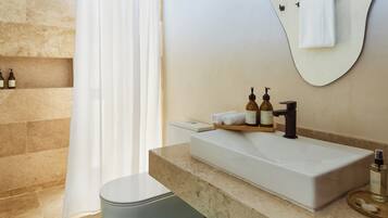 Habitación básica con 1 cama matrimonial o 2 individuales, vista al patio | Baño