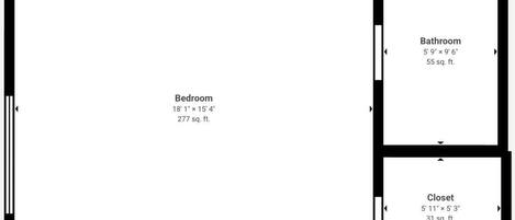 A floor plan with a bedroom measuring 18'1' x 15'4' (277 sq. ft.), a bathroom measuring 5'9' x 9'6' (55 sq. ft.), and a closet measuring 5'11' x 5'3' (31 sq. ft.).