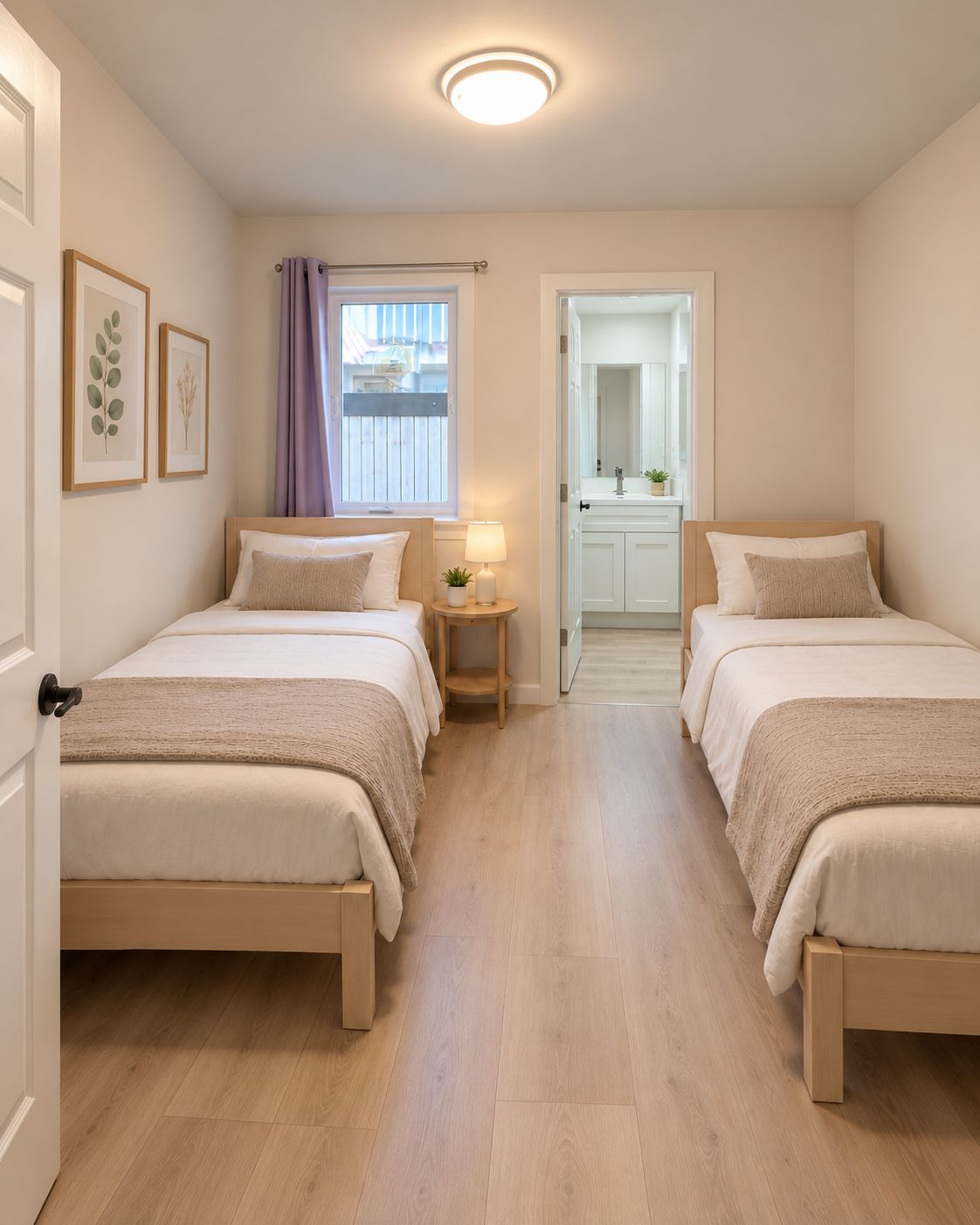 Bedroom 2 features two  twin beds and private bathroom.