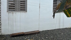 A building with two windows, a metal grate, and a wooden plank on the ground. - Apartment in La Vega, 20 minutes from the Fula river. (Concepcion De La Vega)