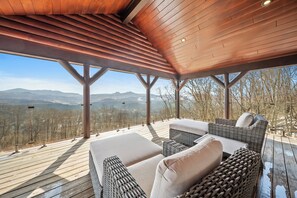 Terrace/patio - Private Luxury Mountain Retreat | Hot Tub, Epic Views, Game Room, Sleeps 16 (Banner Elk)