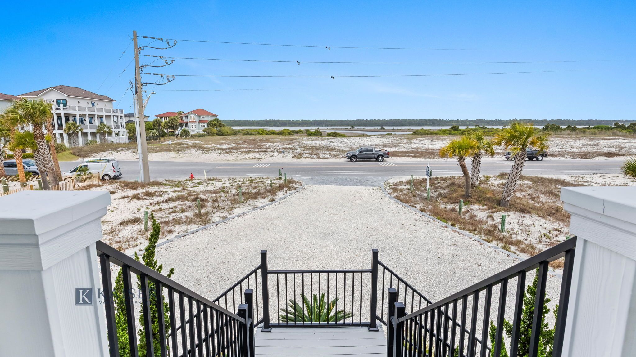 View from the front entrance of parking area