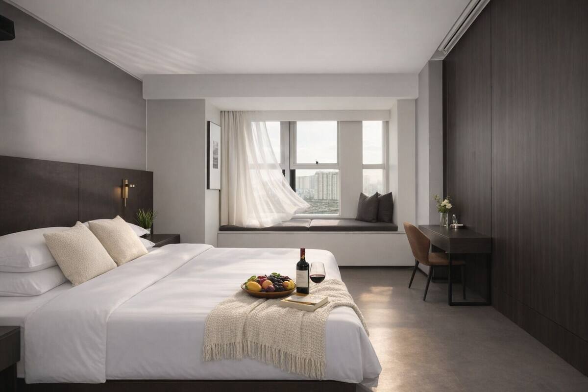 Kamar Double Kota, pemandangan kota | Seprai premium, meja kerja, tirai kedap cahaya, dan kedap suara