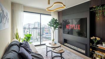 TV, fireplace, offices