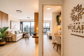 A modern apartment with a living room, dining area, and bedroom. - Premium Apartment with pool in Larco, Miraflores. (Miraflores)