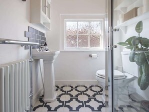 Shower, hair dryer, shampoo