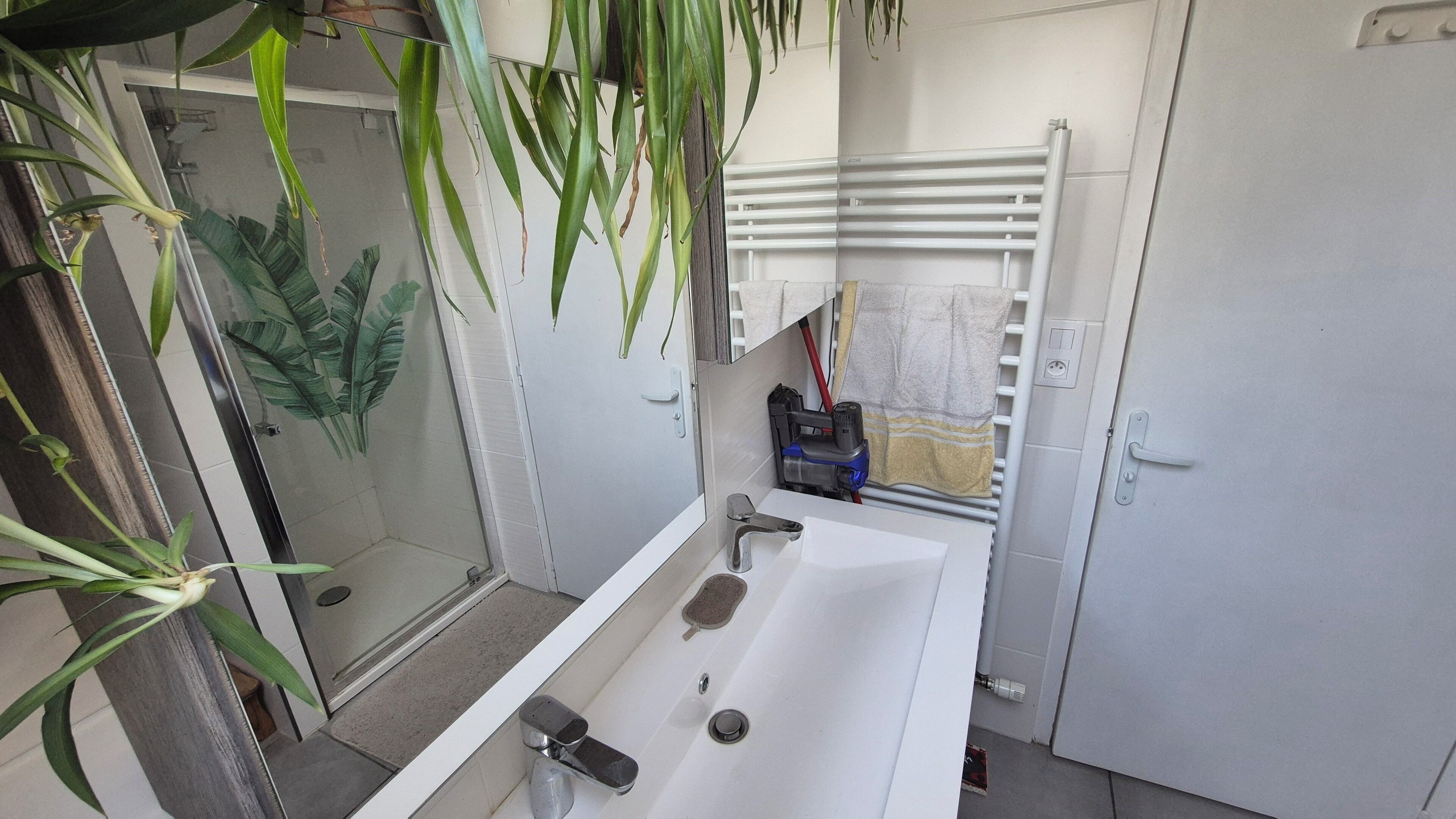 Hair dryer, towels, toilet paper