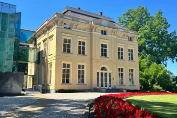 Arrive to a beautiful estate-style hotel surrounded by greenery.