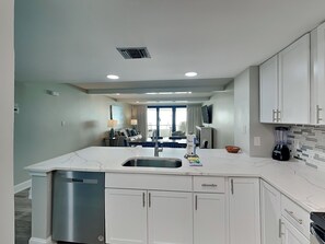 Fridge, microwave, oven, stovetop - Edgewater #1302 | Gulf Front + Amenities (Miramar Beach)