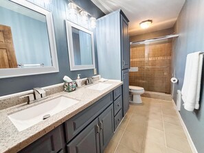 Shower, hair dryer, towels, soap - Smoky mountain views family cabin (Waynesville)