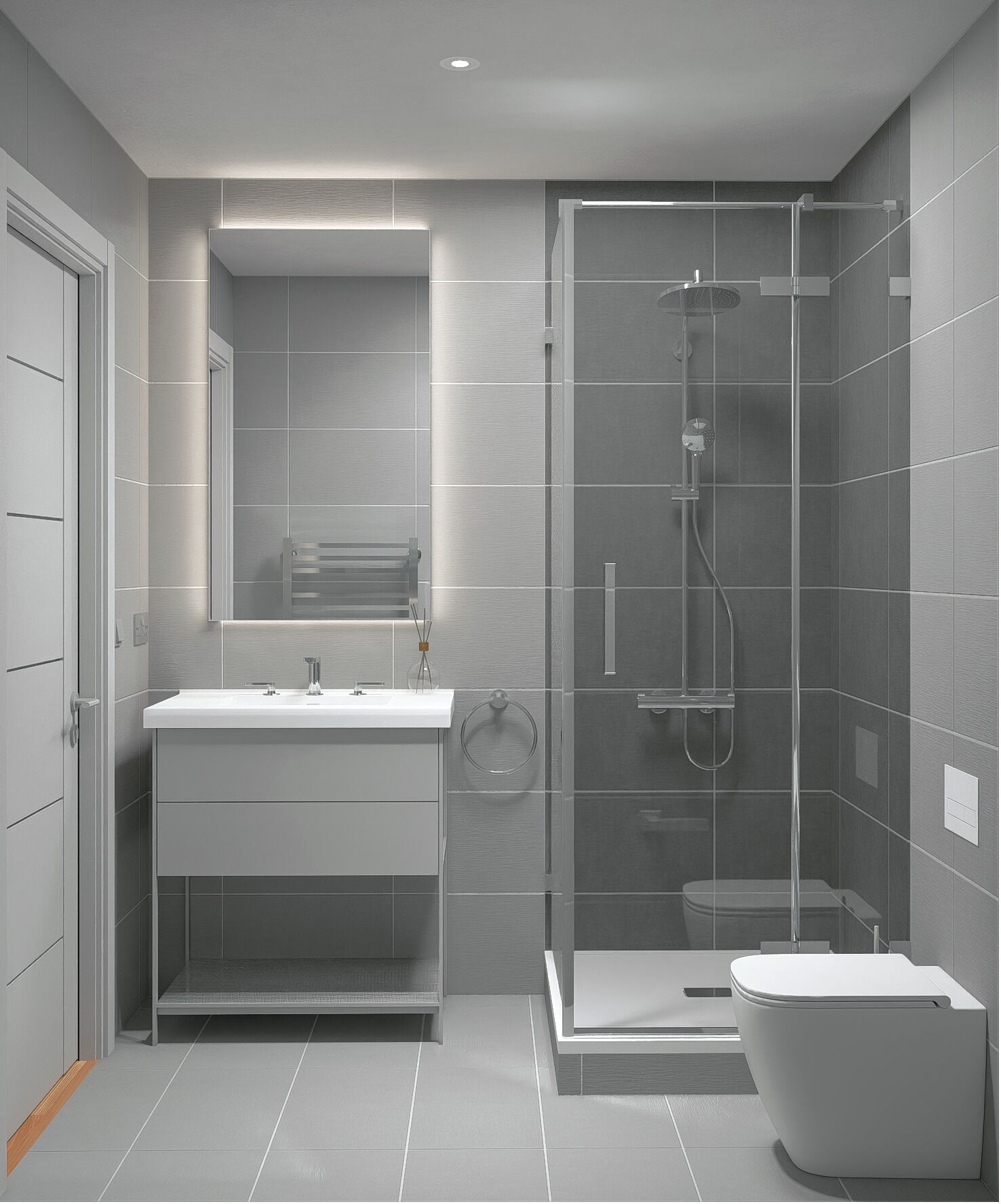 Shower, towels, soap, shampoo