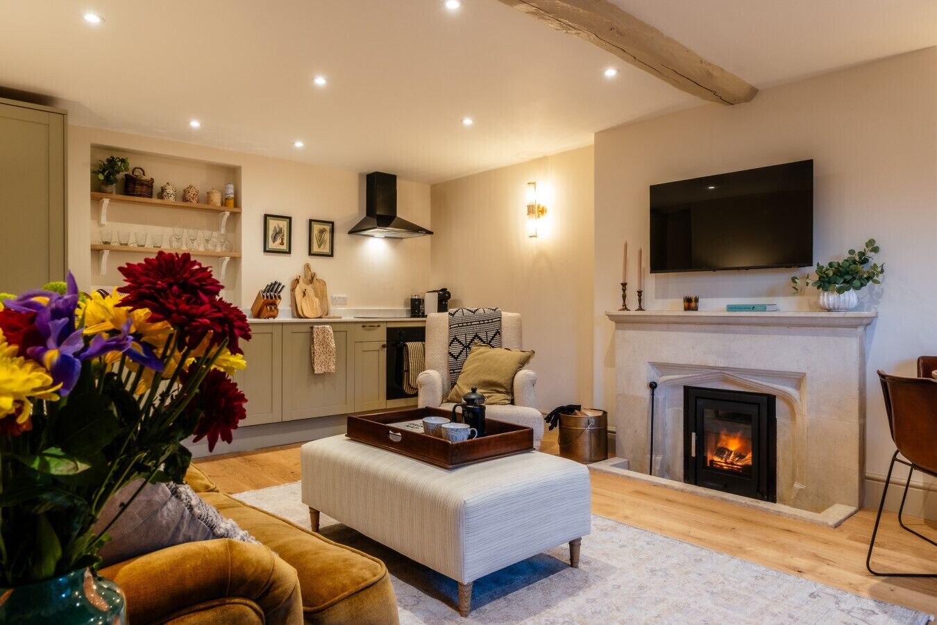 TV, fireplace