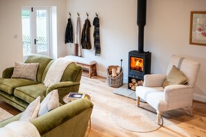 Una televisión, una chimenea
