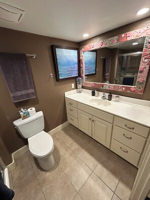 Shower, hair dryer, towels, soap - Cozy 2-bedroom house in serene neighborhood in Overland Park with AC (Overland Park)