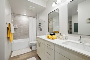 Eco-friendly toiletries, hair dryer, towels, soap