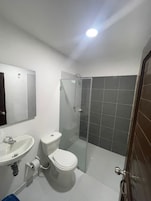 Ducha, toallas, jabón, shampoo