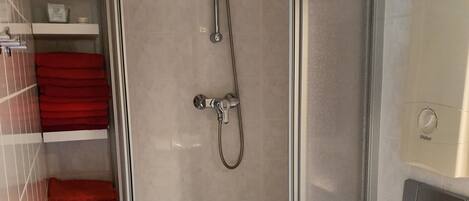 Hair dryer, towels, toilet paper