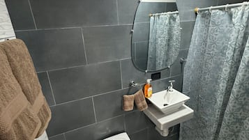 Ducha, toallas, jabón, shampoo