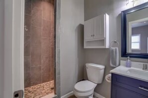 Hair dryer, towels, soap, toilet paper - 3 Bedroom Throwback Military Base Themed Building (Fort Smith)