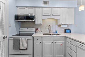 Fridge, microwave, oven, stovetop - Beachfront 2BR Condo with Pool and Beach Access (Gulf Shores)