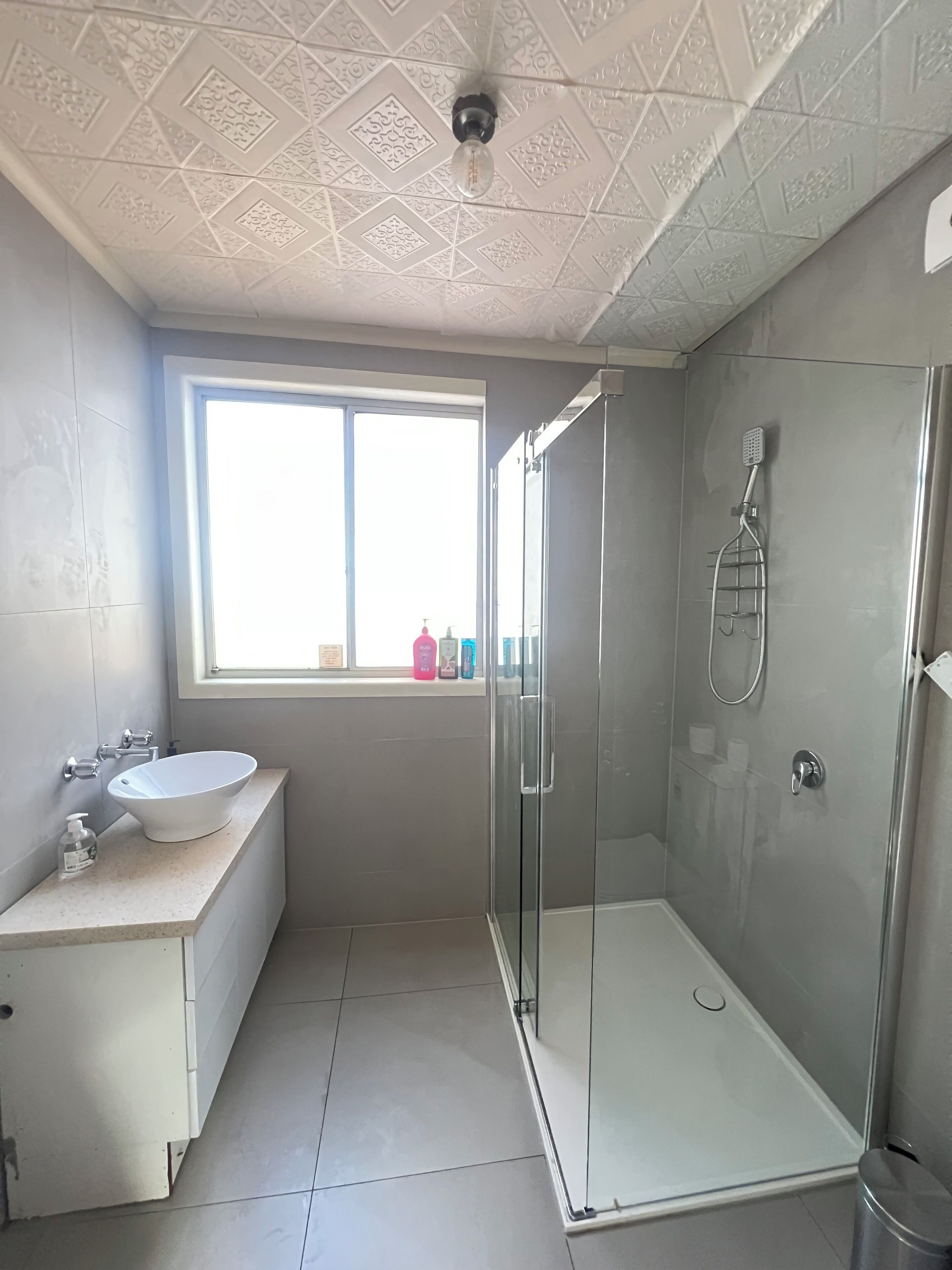 Shower, bidet, towels, soap