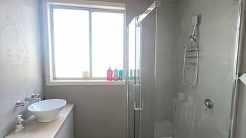 Shower, bidet, towels, soap