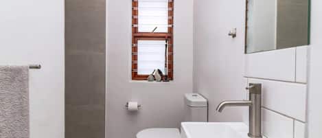Hair dryer, towels, soap