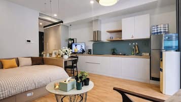 Luxury Studio, Balcony, City View | Desk, laptop workspace, free WiFi