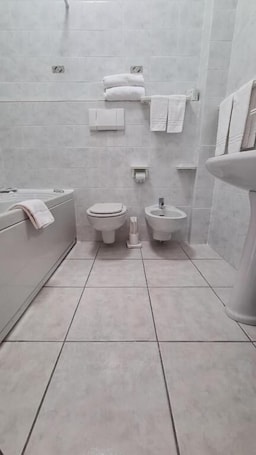 Hair dryer, towels, soap, shampoo. PEDA Hotel Ristorante Pizzeria