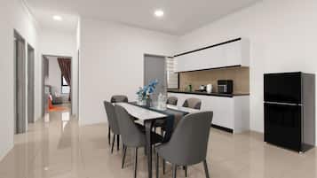 Apartemen Superior, 3 kamar tidur, balkon, pemandangan kota | Tempat makan