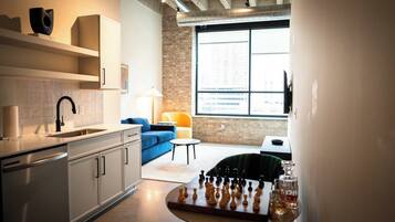 Appartement Deluxe, 2 chambres, non-fumeurs | Cuisine privée | Réfrigérateur, micro-ondes, four, plaque de cuisson