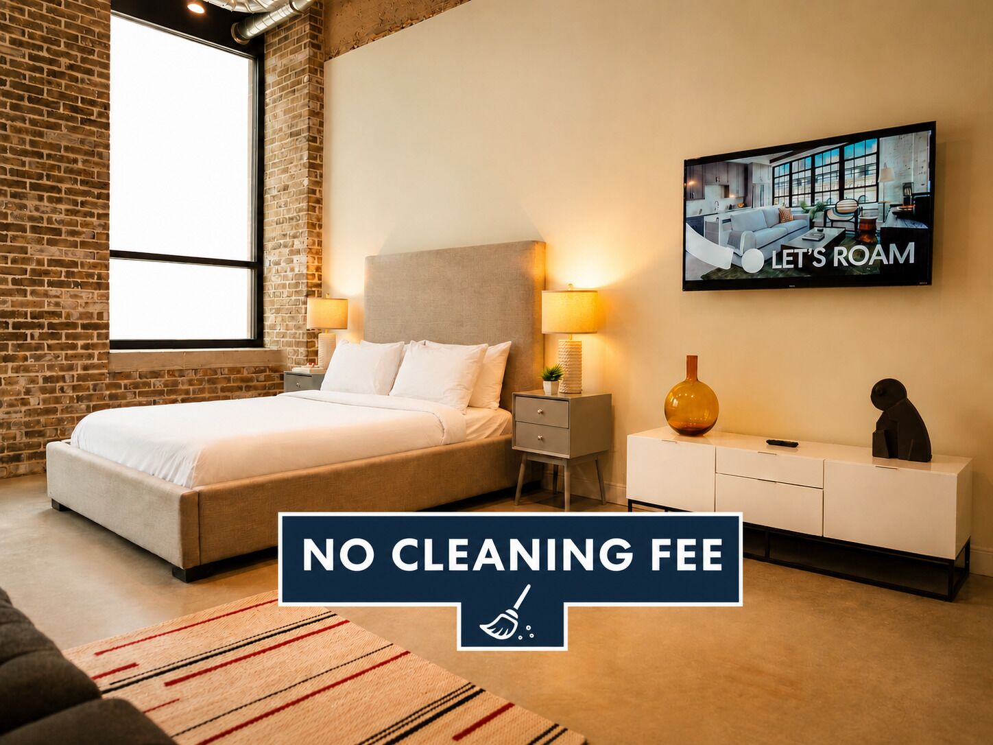Estudio económico, 1 cama Queen size, para no fumadores | Área de sala de estar | Smart TV de 42 pulgadas con canales digitales, Netflix y Hulu 