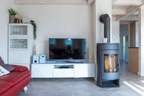 TV, fireplace, stereo - Ferienhaus "Plüschmors" in Schönberg-Holm: Sauna, Kamin, 600 m Strand, Strandkor (Schönberg (Holstein))