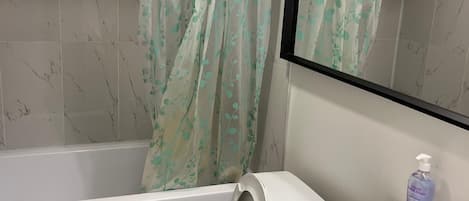 Séchoir à cheveux, serviettes fournies, savon, papier de toilette
