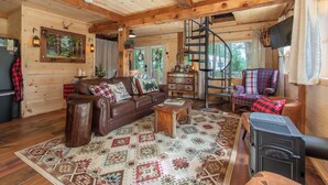 Living area - Cozy Cabin w/ hot tub, 2 mi from Lake George, 24 acres, fireplace (Hague)