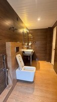 Chuveiro, secador de cabelo, toalhas de banho 