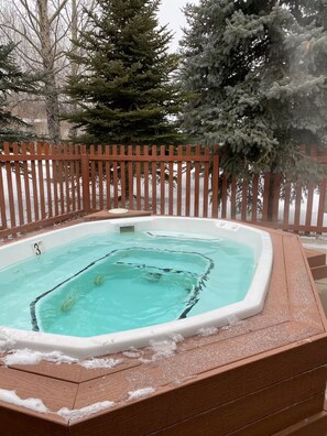 Outdoor spa tub - Breckenridge 1BR + Den - Family-Friendly, Steps to Swan River & CO Trail (Breckenridge)