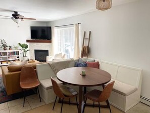 TV, fireplace - Breckenridge 1BR + Den - Family-Friendly, Steps to Swan River & CO Trail (Breckenridge)
