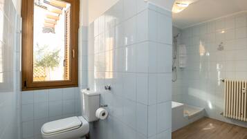 Shower, hair dryer, bidet, towels