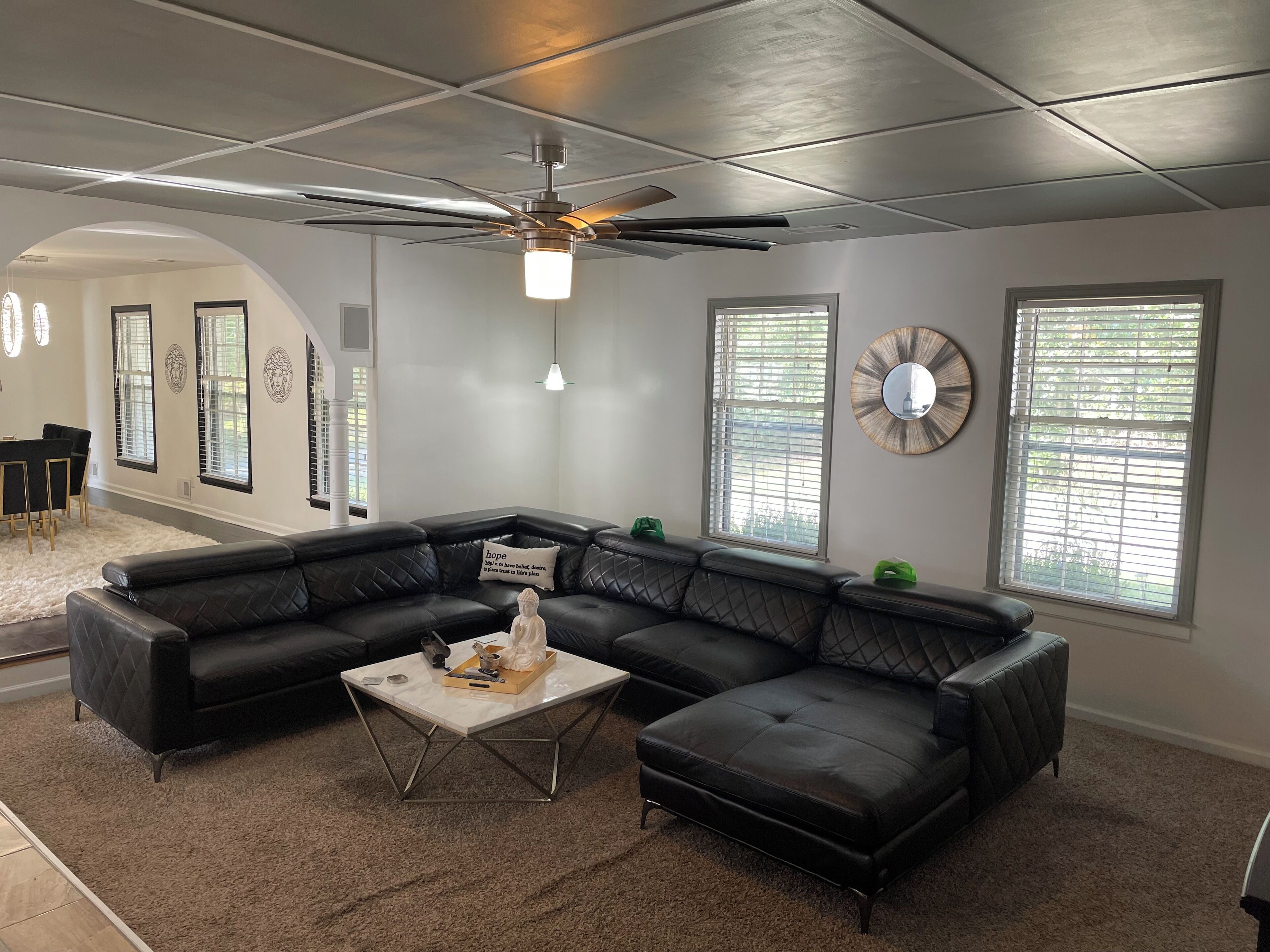Smart TV, fireplace, DVD player, books