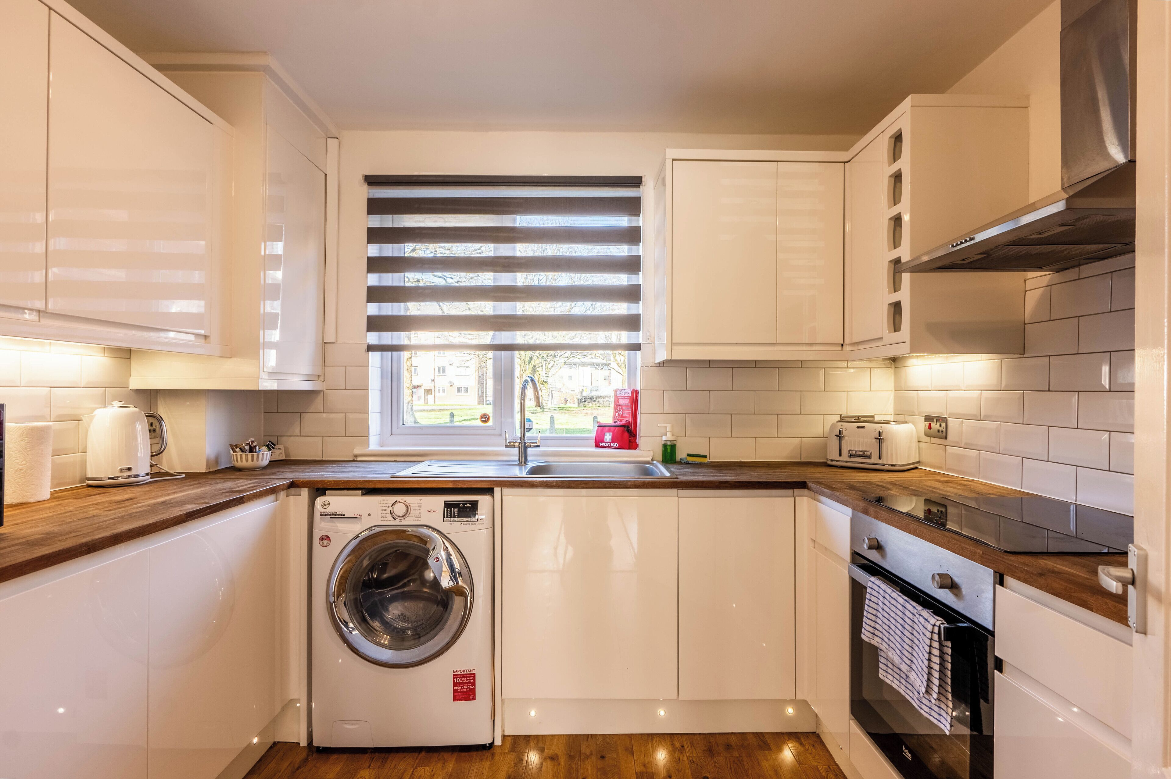 Fridge, microwave, oven, toaster