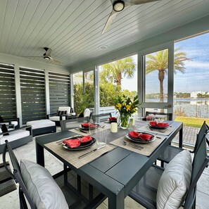 Outdoor dining - Neither Time Nor Tide– Carillon Beach Lakefront Serenity Steps from the Beach (Panama City Beach)